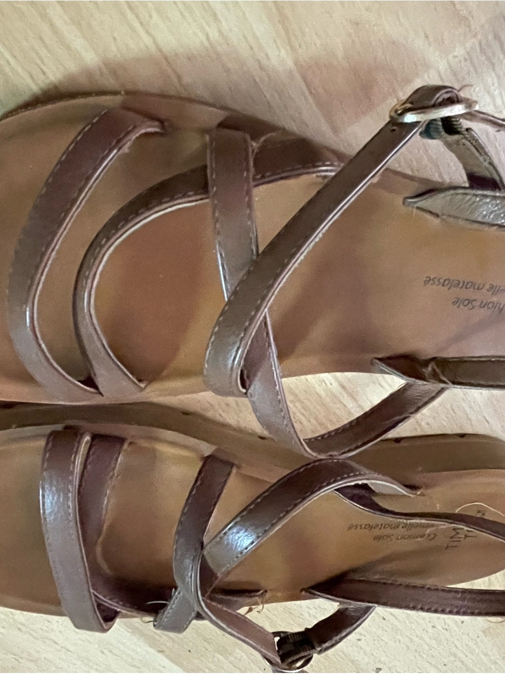 Time and Tru Brown Strappy Buckle Sandals